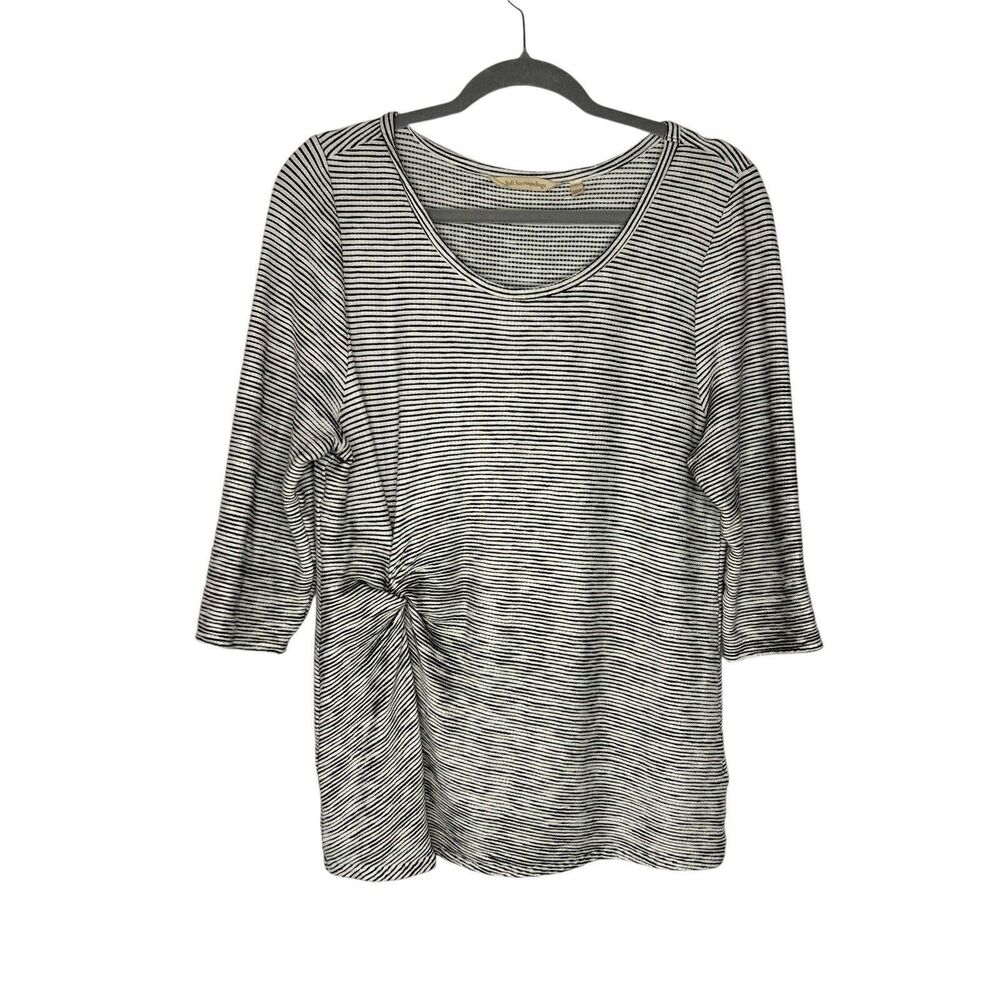 Soft Surroundings Side Cinched 3/4 Sleeve Stripe Knit Top Women’s Large